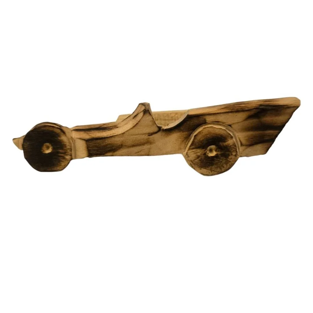 Handmade Racecar Wooden Scarf Slide Holder Car Shaped Folk Art
